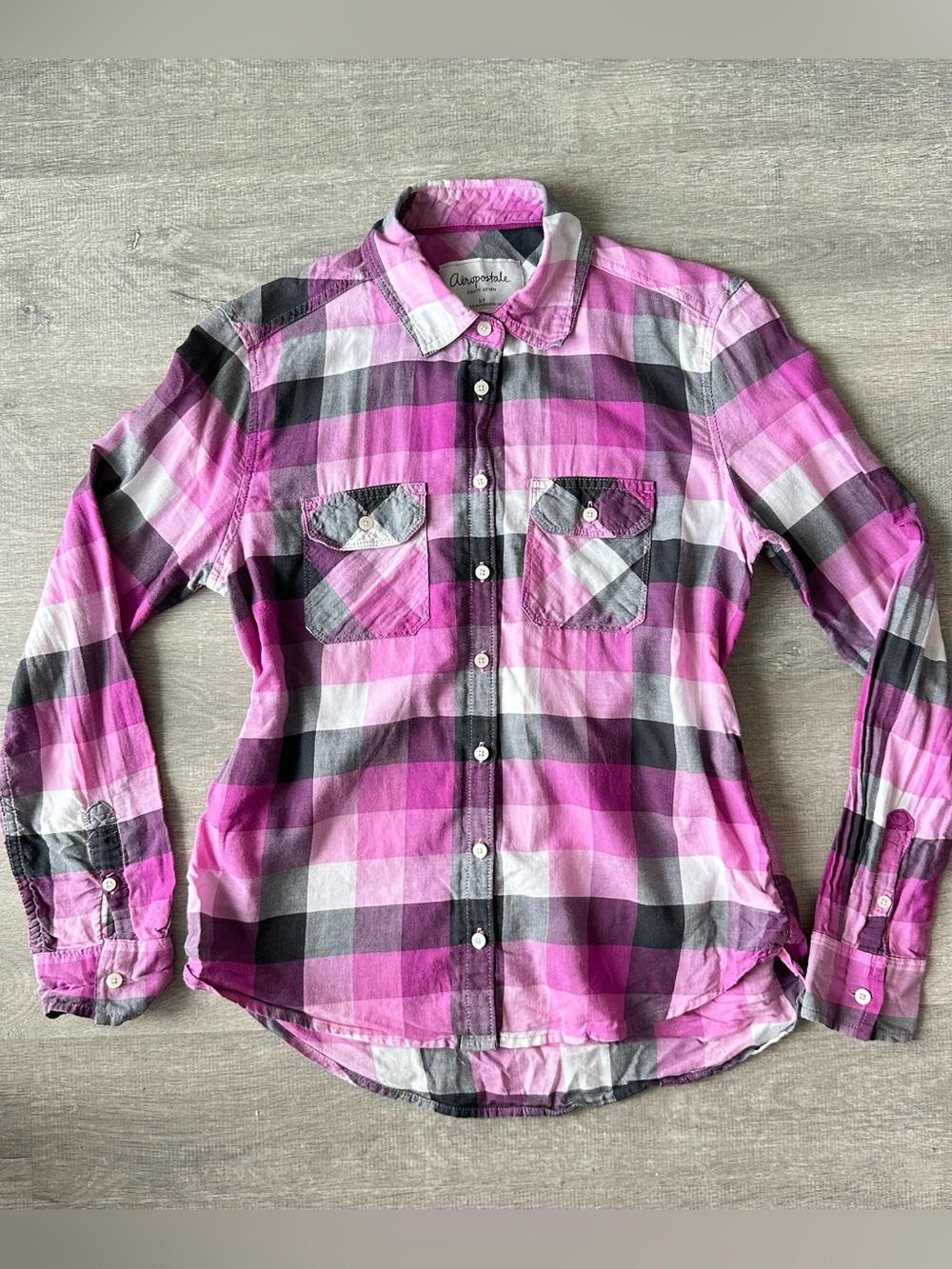 Y2K Aeropostale Purple and Grey Plaid Button-Up Shirt